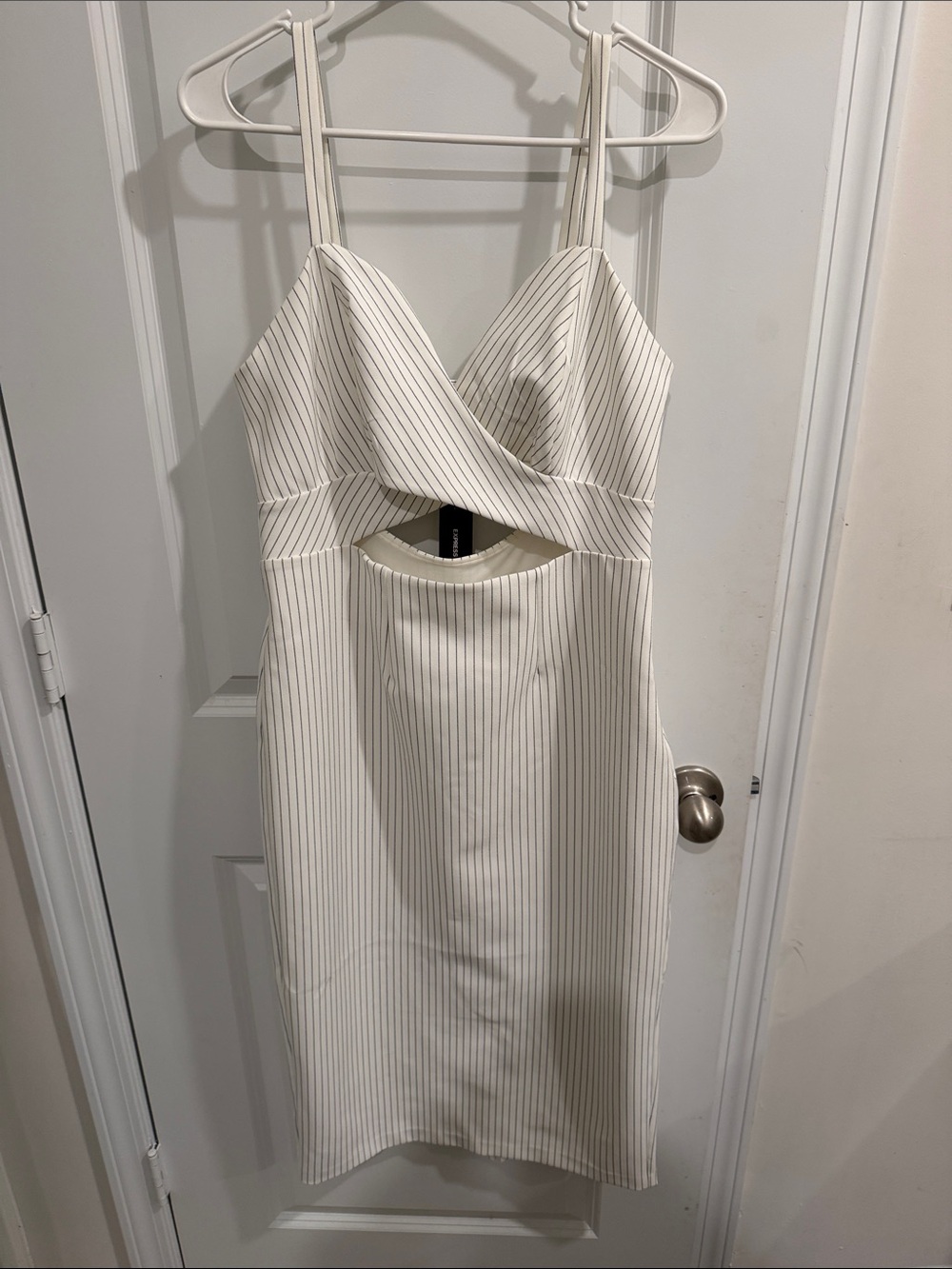 Express White Pinstripe Cutout Midi Dress